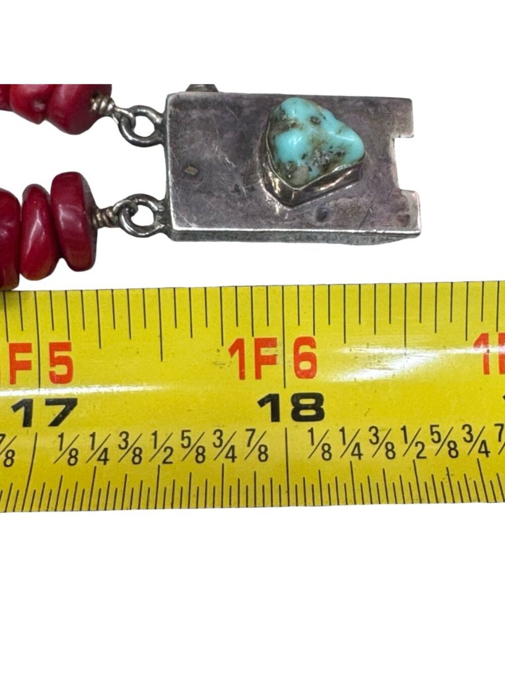 Artisan Turquoise & Red Coral Sterling Silver Necklace Clear Quartz18" 925 READ - Picture 6 of 9